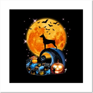 German Pinscher Dog Moon Cliff Pumpkin Halloween Posters and Art